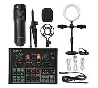 AIRYSSFU Kit scheda audio, Microfono Ring Fill Light Kit microfono treppiede con scheda audio live Microfono a condensatore da studio professionale for karaoke wireless(Black BM900 LED)