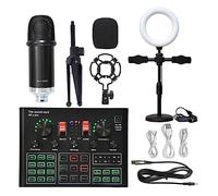AIRYSSFU Kit scheda audio, Pacchetto microfono professionale a condensatore da studio Kit microfono WXH1000 con scheda audio live Wireless Karaoke(Black BM900 LED)