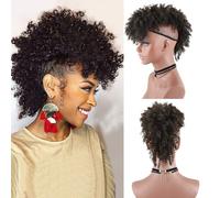 Aisaide Coda di cavallo afro mohawk alta e voluminosa per donne, coda di cavallo corta e riccia, estensione Mohawk, chignon sintetico con frangia