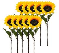 Aisamco 10 pezzi di girasole artificiali, fiori artificiali con 1 fiore e 2 foglie, lunghezza 45 cm, fiore artificiale, pianta artificiale per casa, festa di nozze, decorazione