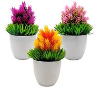 Aisamco 3 pezzi Piante artificiali Piante finte in vaso in plastica Piante artificiali Luppolo Fiore Erba verde fresca Fiore finta con vasi bianchi per Decorazione del Ministero