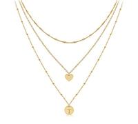 Aisansty - Collana con ciondolo a forma di cuore per donne e ragazze, placcata in oro 14 carati, realizzata a mano, con lettera e moneta, Metallo, N / A