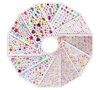 Aischens 12 Fogli 3800 Pezzi Brillantini Adesivi Strass, Set Gemme Adesive Colorate, Strass Autoadesivi per Bambini, Brillantini Adesivi di Gemme per Viso, Corpo, Make-up, DIY Artigianato Decorazione