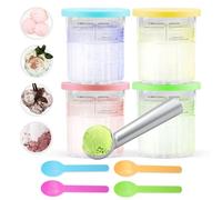 Aischens Contenitore per Gelato 24 OZ Compatibile con Ninja CREAMi Deluxe NC500 NC501EU Gelatiera, 4 Contenitori con Coperchi e Cucchiai, Accessori per Gelato