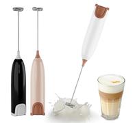Aischens Frullino Montalatte Elettrico Portatile, Mini Frullatore e Miscelatore Elettrico Cappuccino, Mini Sbattitore per Uova, Montalatte Manuale per Latte Matcha Caffè Cioccolata Calda (Bianco-rosa)
