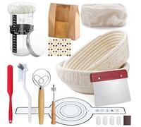 Aischens Set completo per lievito naturale 12 pezzi: cestino per pane ovale da 25 cm e cestino rotondo da 23 cm, supporto per pane in silicone, barattolo per fermentazione del lievito, set di