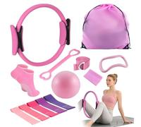Aischens Set di Anelli da Pilates - 13pcs, Cerchio Magico, Kit di Anelli da Pilates con Palla da Yoga, Fascia di Resistenza, Cerchio Pilates, Kit per Allenamento Pilates per Fitness per Casa (Rosa)