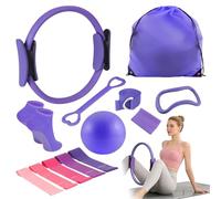 Aischens Set di Anelli da Pilates - 13pcs, Cerchio Magico, Kit di Anelli da Pilates con Palla da Yoga, Fascia di Resistenza, Cerchio Pilates, Kit per Allenamento Pilates per Fitness per Casa (Viola)