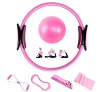 Aischens Set di Anelli da Pilates - 6pcs, Cerchio Magico con Maniglie Imbottite Doppie, Kit di Anelli per Pilates con Palla da Yoga, Fascia di Resistenza, Cerchio Pilates Set di Yoga per Casa (Rosa)