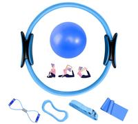 Aischens Set di Anelli da Pilates - 6pcs, Cerchio Magico con Maniglie Imbottite Doppie, Kit di Anelli per Pilates con Palla da Yoga, Fascia di Resistenza, Cerchio Pilates Set di Yoga per Casa (Blu)