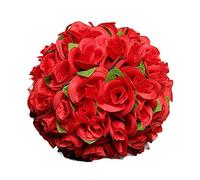 Aisence Sfera artificiale in seta con foglie verdi e rosse, decorazione per matrimoni, strada, hotel, centro commerciale, 20 cm