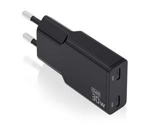 Aisens ASCH-30W2P049-BK Caricabatterie GaN ultra sottile 30 W 2xUSB-C PD3.0 QC4.0 Nero