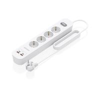 AISENS - ASPS-2A2C12-W - Multipresa multifunzione con 4 prese + caricatore PD3.0 20 W 2 x USB-C, 2 x USB-A, 1,4 m, bianco
