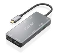 AISENS - ASUC-9P018-GR - USB-C Dock 9 in 1, USB-C A 2XHDMI, 1XRJ45, 2XUSB-A USB3.0, 1XUSB-A USB2.0, 1XUSB-C PD, 1Xsd, 1XMicro SD, Grigio, 15 cm