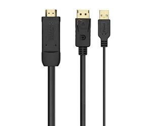 AISENS CABLE CONVERSOR A122-0641 DISPLAYPORT MACHO HDMI MACHO USB MACHO 10CM + 1.8M NEGRO