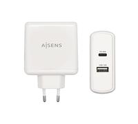 AISENS Cargador 57 W, 1x USB-C PD3.0 45 W, 1x USB-A 5 V / 2.4 A 12 W, Blanco