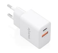 AISENS Caricatore GAN 20 W, 1 x USB-C PD3.0, 1 x USB-A QC3.0, bianco