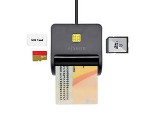 AISENS LECTOR DE TARJETA DNI CON LECTOR DE TARJETAS SIM, SD, MICRO SD, MMC, RS-MMC, MMC MICRO, NEGRO