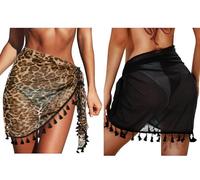 Aiseyi Gonna da Spiaggia Sarong Donna Spiaggia Wrap Grande Chiffon 2 Pezzi Gonna da Spiaggia con Frange Nero/Leopardo