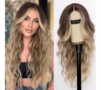 Aisi Hair Parrucca biondo rame ombré da donna, sintetica, resistente al calore, con riga centrale e pizzo, ondulata e lunga, per feste quotidiane, 66 cm