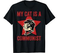 Aisili My Cat Is A Communist Vintage Funny Cat Lover Saying T-Shirt Black XL