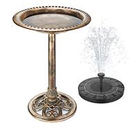 AISITIN Vasca per Uccelli con Fontana Solare 2.5W, Area Cibo e Decorazione per Giardino/Balcone, Vasca da Bagno e Mangiatoia per Uccelli per Terrazzo, Balcone e Giardino (Bronzo bruno)