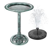 AISITIN Vasca per Uccelli con Fontana Solare 2.5W, Area Cibo e Decorazione per Giardino/Balcone, Vasca da Bagno e Mangiatoia per Uccelli per Terrazzo, Balcone e Giardino (Bronzo Verde)
