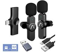 Aisizon Confezione da 2 microfoni lavalier wireless per iPhone, microfono wireless a clip, A3d, per iPad, laptop, computer. Per riunioni zoom, registrazione video, tiktok.