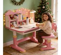 Aislerbee Scrivania Bambina 6-12 anni,Banchetto per Bambini,Banco da Studio Scolastico Regolabile in Altezza per Bambini, con Schienale a Castello, Piano di Lavoro Allargato