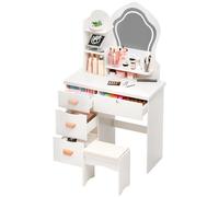 Aislerbee Vanity Tavolo con Specchietto Scorrevole, Camera Da Letto - Tavolo Cosmetico con 6 Cassetti, Ripiani Aperti e Posto Nascosto (LED-C)