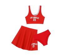 Aislor 3 Pezzi Costumi da Bagno Bambina Costume Intero Estate Set di Bikini Tankini da Mare Piscina Spiaggia Top Corto + Slip da Bagno + Gonna Abito da Nuoto Swimsuit A Rosso 10-12 Anni