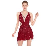 Aislor Abito da Pattinaggio Artistico sul Ghiaccio da Donna Body Danza Classica Strass Leotards Ginnastica Bodysuit Balletto Costume di Ballo Latino Samba Rumba Borgogna M