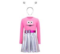 Aislor Bambina Costumi Alieni Due Pezzi Bambine Vestito Linea A Con Set Cerchietto Capelli Abito Robot Dello Spazio Vestito Alieno Metallico Rosa 3-4 anni