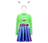 Aislor Bambina Costumi Alieni Due Pezzi Bambine Vestito Linea A Con Set Cerchietto Capelli Abito Robot Dello Spazio Vestito Alieno Metallico Blu 3-4 anni