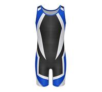 Aislor Bambini e Ragazzi Wrestling Singlet Athletic Leotard Bodysuit Senza Manica Body da Ginastica Artistica Tuta Intera Corta per Mountain Ciclismo Palestra Blu B 5-6 anni
