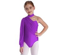 Aislor Body da Danza Classica per Ragazze Bambine Body Ginnastica Artistica Ballet Leotard con Una Manica Bodysuit Abito da Ballo Lirico Contemporaneo Viola 11-12 anni