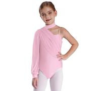 Aislor Body da Danza Classica per Ragazze Bambine Body Ginnastica Artistica Ballet Leotard con Una Manica Bodysuit Abito da Ballo Lirico Contemporaneo Rosa 13-14 anni