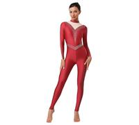 Aislor Body Danza Classica Donna Manica Lunga Tuta Intera da Pattinaggio Artistico Balletto Leotards Jumpsuit Aderente Body da Ballo Latino Dancewear Rosso XXL
