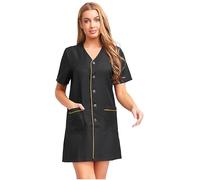 Aislor Camice da Lavoro Donna con Bottoni Stile Semplice Divisa a Manica Corta Scollo V Maglietta per Estetista Parrucchier Maestra d'Asilo Alimentari Nero M