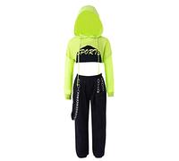 Aislor Completi Hip Hop per Bambini 3 Pezzi Vestiti Jazz Fitness Jogging Corsa Set di Abito Danza Ballo di Strada Felpe con Cappuccio + Crop Top + Pnataloni Cargo Lunghi A Menta Verde 9-10 Anni