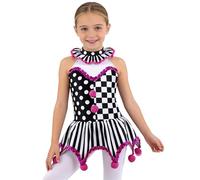 Aislor Costume Clown Bambina Costume Pagliaccio Horror Body Danza Classica Balletto Leotard da Presentatore del Circo Cosplay Feste di Halloween Carnevale D Rosa 14 anni