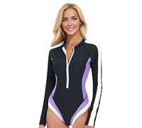 Aislor Costume da Bagno Intero Donna con Cerniera Costumi Interi a Manica Lunga Un Pezzo Monokini Mare Piscina Tankini da Spiaggia Tuta Nuoto Swimsuit Viola 3XL