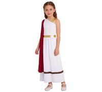 Aislor Costume da Dea Greca Romana Bambina Costume da Imperatrice Toga Monospalla Abito Atena con Drappo Chiffon Cosplay di Carnevale Halloween Natale Borgogna 5-6 anni