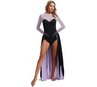 Aislor Costume da Strega Malvagia del Mare Donna Body a Rete Styrass Leotards con Gonna Tulle Costume da Strega per Halloween Carnevale Viola 3XL