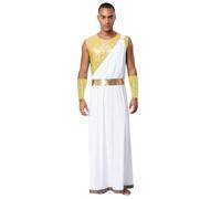 Aislor Costume Dio Greco Uomo Augustus Costume Romano Giulio Cesare Paillettes Toga Vestaglia con Polsini Cosplay Imperatore Romano per Festa a Tema Giallo L