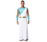 Aislor Costume Dio Greco Uomo Augustus Costume Romano Giulio Cesare Paillettes Toga Vestaglia con Polsini Cosplay Imperatore Romano per Festa a Tema Azzurro L
