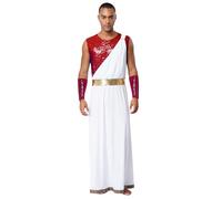 Aislor Costume Dio Greco Uomo Augustus Costume Romano Giulio Cesare Paillettes Toga Vestaglia con Polsini Cosplay Imperatore Romano per Festa a Tema Borgogna L