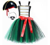 Aislor Costume Pirata Bambina Tutu Danza Classica Body da Balletto Costume Carnevale con Accessori Cappello da Pirata Maschera Costume Piratessa per Halloween Tipo D 8-9 anni