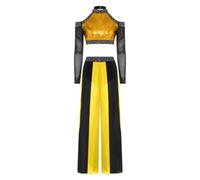 Aislor Donna Abbigliamento da Ballo Lirico A Due Pezzi Completo Danza del Ventre Truccoletti con Sequine + Pantaloni Largo Pantalone Fenduti Oro XXL