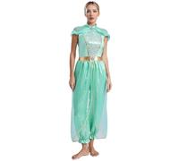 Aislor Donna Principessa Araba Costume Jasmin Tuta Intera con Paillettes Vestito da Ballo Indiano Orientale Belly Dance Outfits Costume Danza del Ventre Verde M